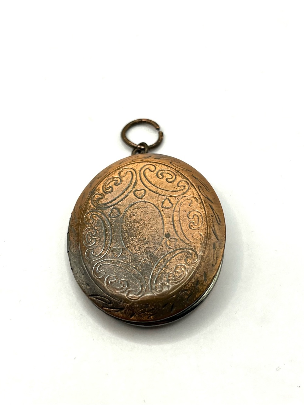 Oval Locket Pendant in Antique Copper and Brass Tone Victorian Old Read